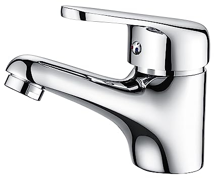 Auralum Rubinetto per Lavabo, Piccolo Miscelatore Lavabo, Rubinetto Monocomando per Bagno, Cromo Senza drenaggio
