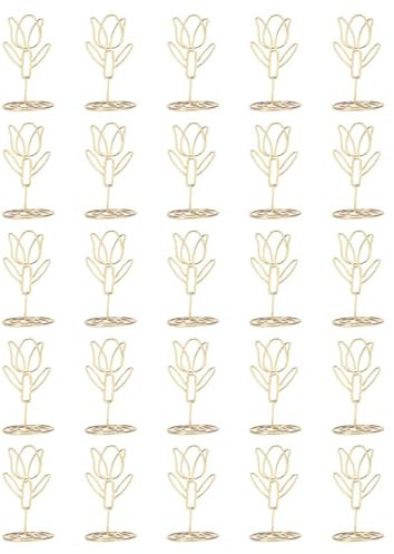 25 Pezzi Mini Segnaposto Segnaposto, Design Tulipano Dorato Segnaposto Per Matrimoni Portacarte da Tavolo con Base a Spirale in Metallo Portafoto Per Centrotavola Festa di Anniversario