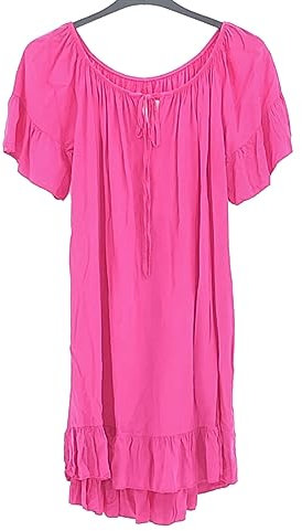 JM CLOTHING Vestidos casuales de manga corta para mujer, cuello redondo, volantes y un hombro descubierto, tops de playa ondulados, fucsia, XXL/3XL