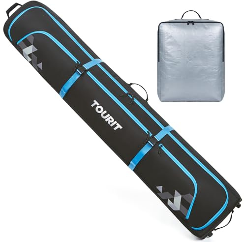 TOURIT Rolling Ski Bag and Ski Boot Bag Combo - Fully Padded Snowboard Bag with Wheels for Air Travel, Wheeled Ski Bag Holds 2 Pairs of Skis (195cm)
