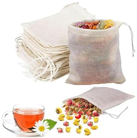 Bolsa de tela de algodón Colador de especias con bloqueo reutilizable Filtro de malla Medicina china Bola de hierbas Herramientas de cocina Colador Sopa Bolsa de té-100x150 mm 50 piezas