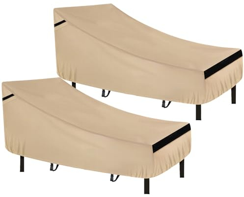 NEVERLAND Chaise Lounge Cover 2 Pack - 420D Lounge Chair Covers Waterproof Outdoor with Air Vent and Adjustable Buckles All Weather Protection - 82L x 57W x 32H inch Golden