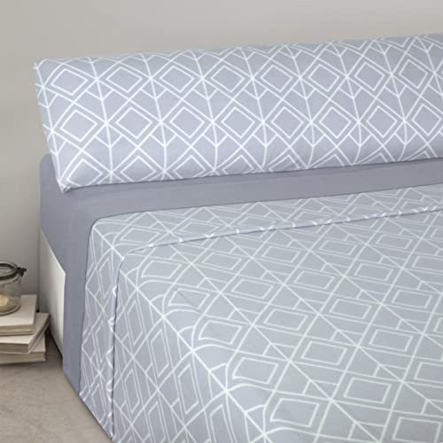HOME MERCURY-Juego Sábanas Térmicas Invierno,Rombo Gris Azulado(Cama 90) | Extra Suave y Ajustables, Juego Polar, Pirineo de 3 Piezas Incluye Bajera Ajustable, Encimera y Funda Almohada.