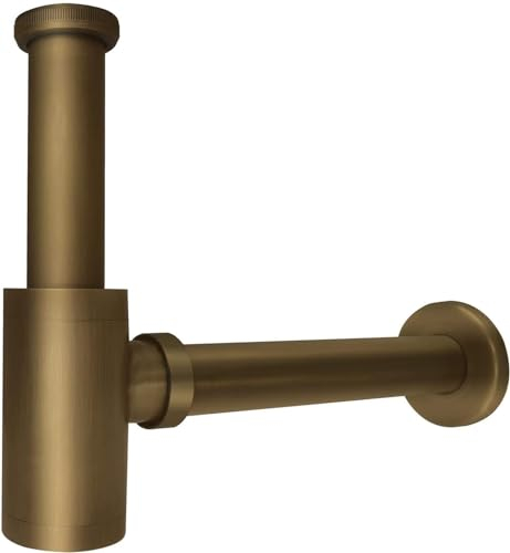 Messing Flaschenverschluss 3,8 cm Antik Siphon Waschbecken P Siphon Abfluss Röhrensiphon Verstellbare Abfallfallen,Abfallgerüche,Sanitär-Ablaufrohr für Badezimmer Waschbecken Waschbecken Gefäß