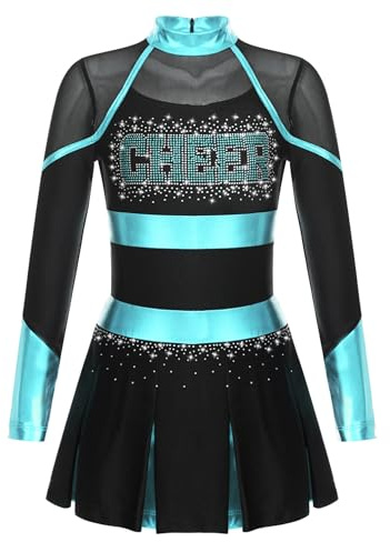 YOOJIA Mädchen Cheerleading Kostüm Langarm Tanzkleid mit Glitzer Cheer Leader Outfit Schulmädchen Kleider Sportkleid
