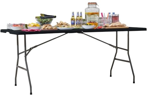 Neo Folding Table Portable Fold Up Tables Camping Garden Party BBQ Dinner Buffet Picnic (6 Foot Black)