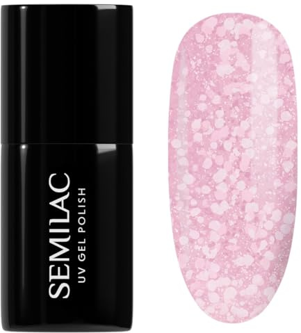 Semilac UV Nagellack 491 Strawberry Ice – Pastellrosa mit Bling-Bling Crushed-Ice-Effekt, halbtransparent – Ice Crushed Kollektion