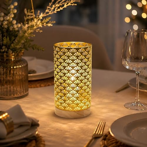 JHY DESIGN Metall batteriebetriebene Lampe 22,5cm hoch Medium kabellose Tischlampe mit 6-Stunden-Timer Moderne für Hochzeiten Party Patio Garten drinnen im Freien Tisch Balkon（Gold）