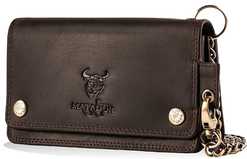 MATADOR Portefeuille Homme avec Chaine #Dallas avec Noble Boîte Cadeau, Portefeuille Chaine de Luxe avec RFID, Portefeuille Homme Cuir Marron avec de Nombreux Compartiments à Cartes, Marron Foncé