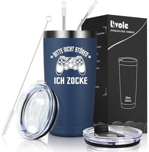 Livole Geschenke für Männer Geburtstag, Geschenk Mann Weihnachten, Lustige Socken, Gamer Geschenk für Zocker, Junge, Bruder, Kollegen, 20oz Isolierter Thermobecher aus Edelstahl, Coffee to go Becher