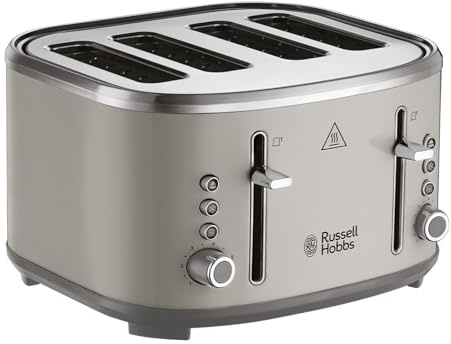 Russell Hobbs 4 Slice Toaster, Extra Wide Slots, 6 Browning Levels | Independent Slots, Frozen, Cancel, Reheat Features, Blue Indicator Light, Removable Crumb Tray, Stylevia Mocha Finish
