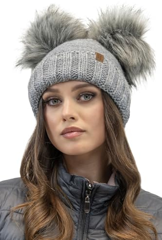 VIVISENCE Winter Mütze Mit Zwei Bommel Für Damen Aus Wärmendem Garn Mit Antistatischer Wirkung Bommelmütze Aus Weichem Innenfutter Perfekte Passform Für Kalte Wintertage Modell 70106