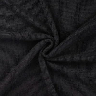 Weicher Strickstoff mit Waffeloptik, unifarben, Schwarz als Meterware zum Nähen, 50 cm