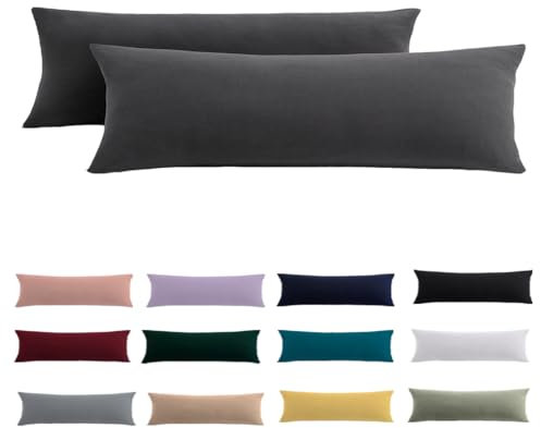 Seitenschläferkissen Bezug 40x145 2er Set - Anthrazit Kissenbezug 145x40 mit Reißverschluss 100% Mikrofaser Resistent und Hypoallergen Kopfkissenbezug für Seitenschläferkissen