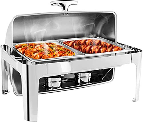 XDAWQP Roll Top Chafing Dish 9L Full Size Chafer Food Warmers Set with 2 Half Sized Catering Trays Water Pan and Fuel Holders for Buffet/Weddings/Parties/Banquets/Catering Events