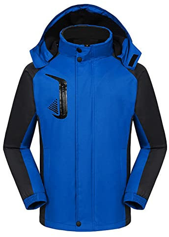 Wasserdichte Outdoor-Jacke mit Kapuze, winddichter Wandermantel, atmungsaktiv, leicht, warme Winterjacke, funktionaler Sport-Windbreaker, Bergsteigermantel für Herren, blau, XL