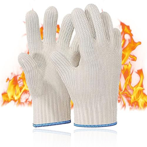 QOMJUFA 2PCS Gant Anti Chaleur Cuisine,Robuste Gants Anti Chaleur Four avec Doigts, résistant à Chaleur Gants Coton tricoté épais pour friteuse à air, Barbecue, Gant de Four
