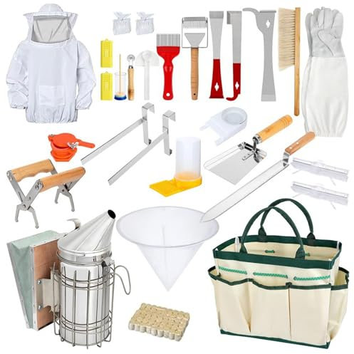 30pcs Imkerei Set, Bienenhaltung Starter Kit, Imkerei Bienenstock Werkzeug mit Bienenraucher, Bienenhaltung Supplies-All Kit, Bienenstöcke Werkzeuge für Anfänger und professionelle Imker