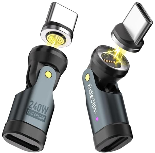 EndlesShine USB C Magnet Adapter 240W 5A (2 Pack) 540° 9PIN Magnetischer USB C Schnelllade, Universeller Typ-C Magnet Ladeadapter für Smartphone, Tablet, Laptop