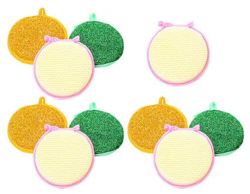 TOPPERFUN 10pcs Dual-sided round Sponge Dish Scrubber for Kitchen Cleaning Double-sided Metallic Scrubber Pad as Reusable Dish Scrub Sponge for Kitchen and Restaurant