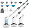 Cusopeh Brosse Rotative Nettoyage Electrique 8 en 1, Rechargeable Brosse Nettoyage Salle de Bainavec Manche Réglable, 2 Vitesses réglables,pour Salle de Bain, Cuisine et Voiture,Blan