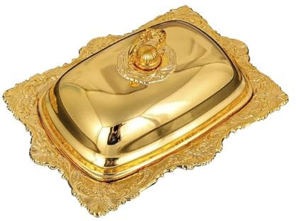 Lizhuzhuzs28 Beurrier Beurrier en métal avec Couvercle, Plateau intérieur en Verre, boîte à Fromage dorée, boîte à Beurre, Lavable au Lave-Vaisselle, Organiseur Boîte à Fromage
