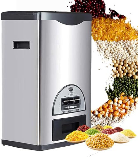 Stainless Steel Cereal Container, Automatic Dry Food Dispenser, Rice Storage for Kitchen Pantry, Large 15kg Capacity, Airtight & Stylish Black Rice Dispenser