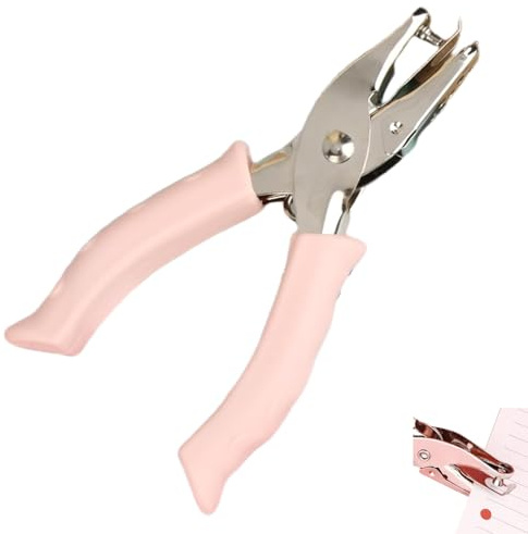 Single Hole Paper Puncher 3mm,Pink Handheld Circle Puncher with Soft Grip,Ticket Punch,Hole Pliers,Small Hole Punch,for DIY Crafts Notebooks Invoices Cards Gift Tags Home School Office
