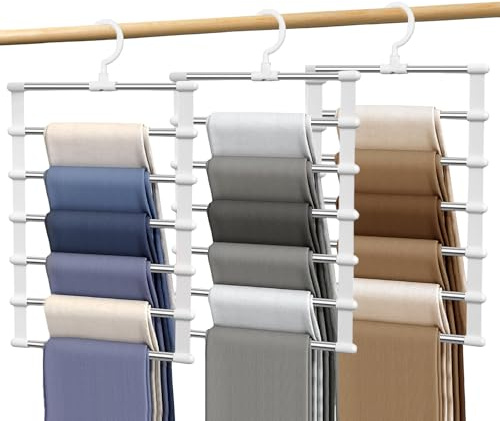 3 Pezzi Grucce Pantaloni Salvaspazio, Porta Pantaloni Appendi Pantaloni Pieghevole Organizzare Armadio per Sciarpe Asciugamani Lenzuola Cravatta e Cinture