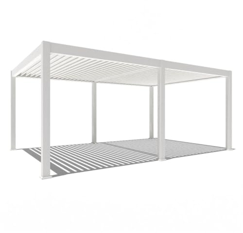 Gazebo Pergola 4 x 6 m tetto autoportante con tetto lamellare regolabile elettrico, gazebo da giardino con LED hardtop impermeabile, stabile, in alluminio, salice deluxe, telecomando bianco