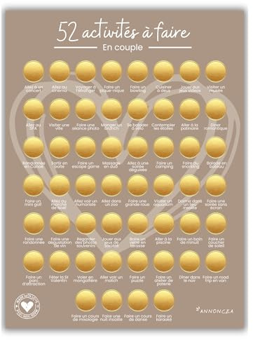 Annoncea Poster à gratter couple | Format A3 | Carte à gratter | 52 activités à faire avec amour | idee cadeau couple amoureux saint valentin