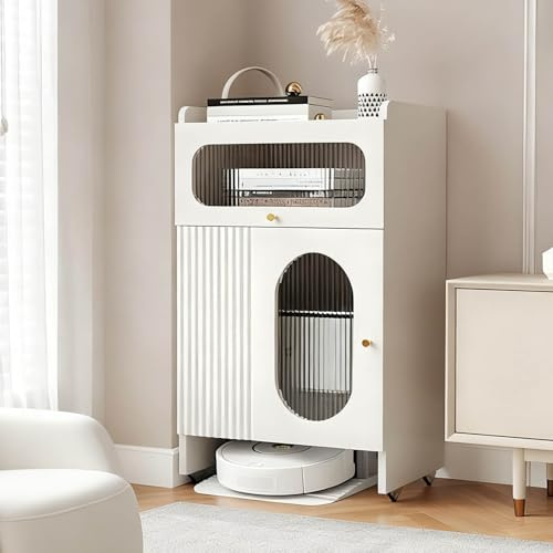 Mueble de Almacenamiento para Robot Aspirador con Ruedas y Cajón - Base Abierta, Mesa de Autovaciado y Cambio Fácil de Agua - 90/92/185.5cm H - para Salón y Cocina(White,36.2in/92cm)