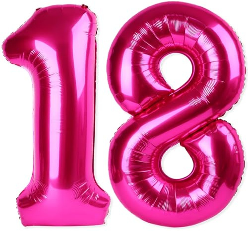 18 palloncini giganti a elio con numero 18, 101 cm, colore rosa acceso, per decorazioni per il 18° compleanno, anniversari, eventi, decorazioni per feste per adulti (rosa acceso)