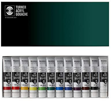 Turner Acrylic Paint Set Artist Acryl Gouache - Super Concentrated Vibrant Acrylics, Fast Drying, Velvety Matte Finish - [Set of 12 | 20 ml Tubes]