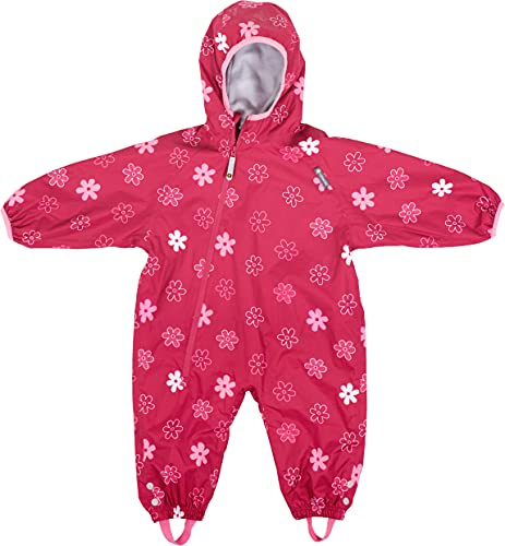 Little Life Kinder Wasserdicht Fleece Gefüttert All-in-One Outdoor Pfützen Regenanzug zum Spazierengehen und Verwendung in Baby Kindertrage Rosa Blumen 12-18 Monate
