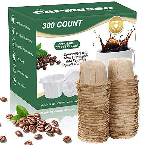 CAPMESSO Disposable Coffee Paper Filters Replacement Keurig Filter Compatible with Reusable Single Serve Pods Keurig Coffee Maker-300 Count (Natural)