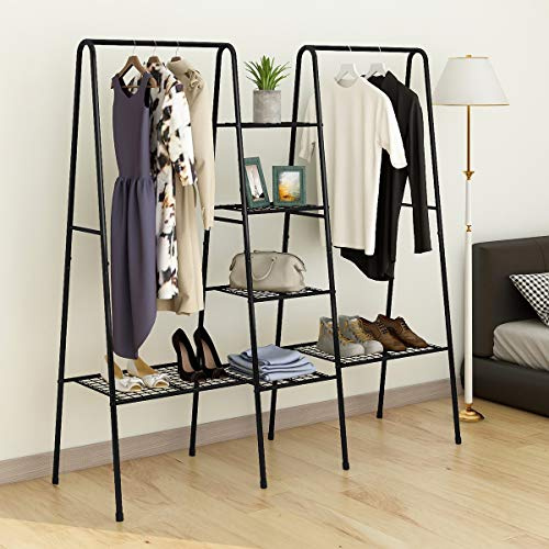 JURMERRY Stand Appendiabiti da Terra Nero con 4 Mensole