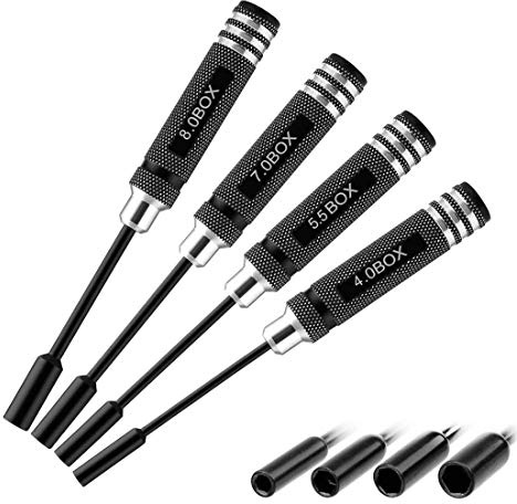 FLY RC 4PCS 4.0mm 5.5mm 7.0mm 8.0mm Hex Driver Set Screwdriver RC Tools Screw Drivers Wrench Tool Kit for RC Quadcopter Car Multi-Axis FPV Racing Drone (4.0mm 5.5mm 7.0mm 8.0mm)