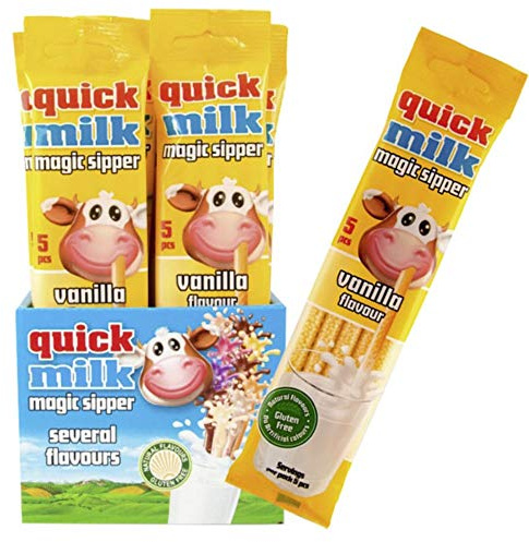 Quick Milk Vanille Trinkhalme, 20 Beutel je 5 Halme (100 Halme gesamt) | Magische Milch Strohhalme