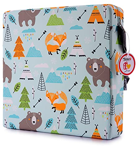 Zicac Sitzerhöhung Stuhl Kind Tragbar Cartoon Stuhlerhöhung Kind, Abnehmbar Waschbar Sitzkissen Kinder Stuhl mit 2 Anti-Rutsch-Schnalle für Essen, Klavier spielen, Ausflug, Picknick, Reisen