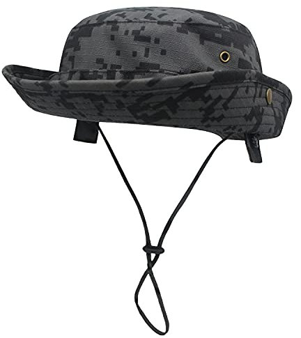 WANYING Unisex Baumwolle Bonnie Hut Dschungel Hut Sonnenhut Sonnenschutz Eimer Hut Bucket Hat Outdoor Tarnung für Kopfumfang 56-60cm - Camouflage Dunkelgrau