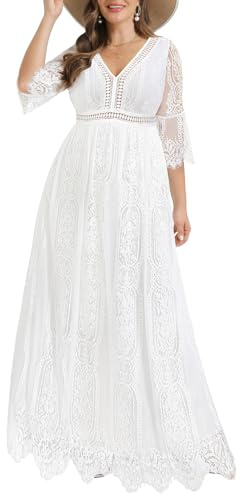 Women Plus Size White Maxi Long Lace Boho Wedding Bohemian Flowy Maternity Photoshoot Bridal Shower Summer Bride Dresses