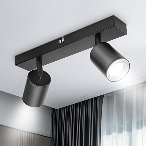 TaFiCo Plafoniere LED Soffitto a 2 Luci, Plafoniera Nera GU10, Faretti LED da Soffitto Orientabile Spot da Parete Interno per Cucina Soggiorno Camera da Letto Corridoio