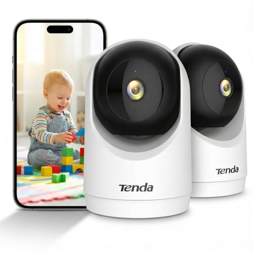 Tenda 6 Wi-FI säkerhetskamera, 3MP Pan/Tilt, infraröd nattsyn, rörelsedetektering, tvåvägsljud, 355° horisontellt fält, lokal lagring