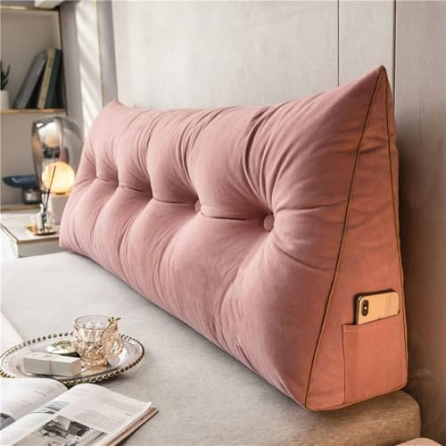 DMJLI-T Kopfende Großes Rückenkissen Lesekissen für Bett und Sofa, Keilkissen mit Waschbarem Bezug Bett Rückenlehne Großes Dreieckiges für Sofa Bettkopfteil,180×50×20cm-Rosa