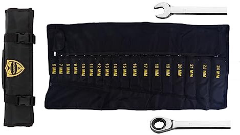 FLZOSPER 18pc. Ratcheting Wrench Set，6-22mm&24mm Metric CR-V Quick Access Spanner with Portable Tool bag