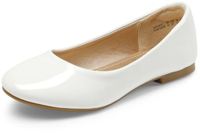 DREAM PAIRS Ballerines Fille Confortables à Enfiler,Blanc/Pat,37.5