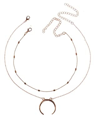 BCughia Layer Kette Damen, Halskette Damen Zweireihig Gold Karabinerverschluss Vergoldet Halbmond Design Jubiläum Damen 38Cm