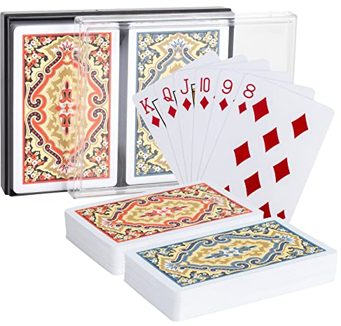 SWINILAYA 2 Decks Standard Spielkarten PVC Wasserdicht Pokerkarten Set, Wasserfestes Kartenspiel 52 Card Deck + 2 Joker-kaart with Gift Box