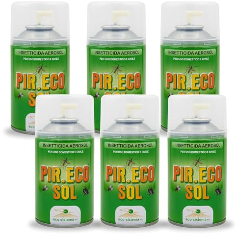 Virsus 6 Bombolette Insetticida a Base di Piretro da 250 ml per Mosche zanzare e Insetti Volanti Insetti striscianti Uso Domestico, Piretro Naturale sinergizzato con Piperonil Butossido